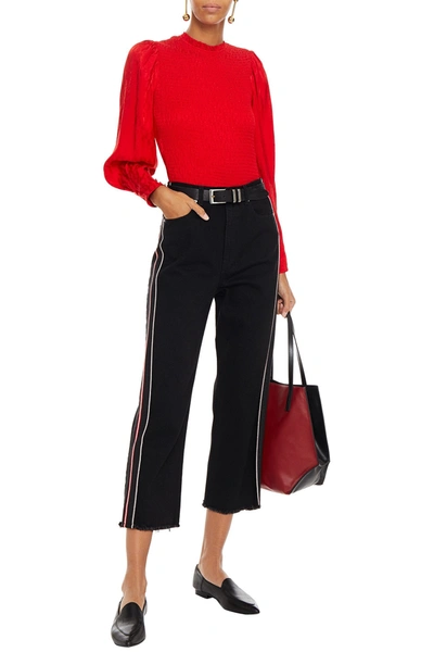 Shop Alexander Mcqueen Cropped Striped High-rise Straight-leg Jeans In Black
