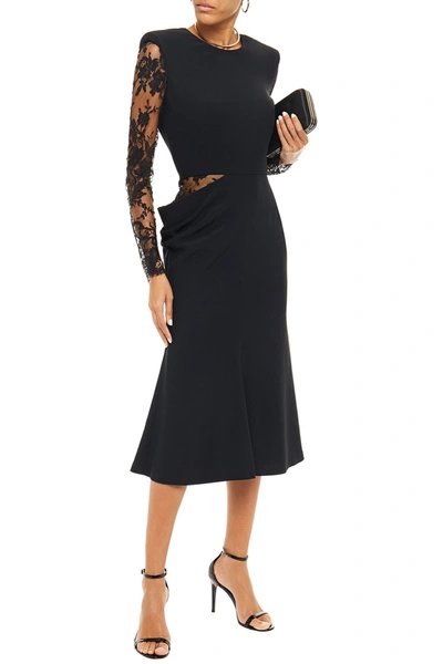 Shop Alexander Mcqueen Cutout Lace And Crepe Midi Dress In Black