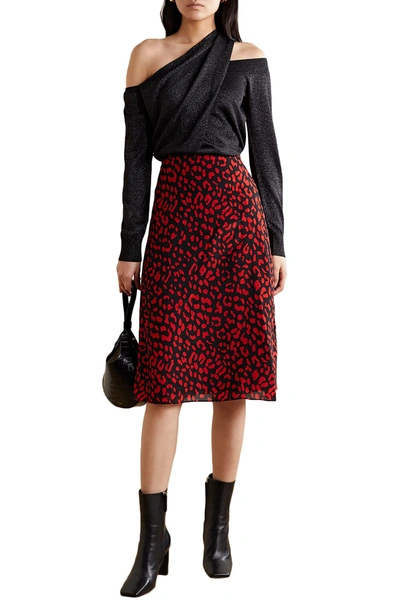 Shop Alice And Olivia Sula Leopard-print Silk Crepe De Chine Skirt In Black