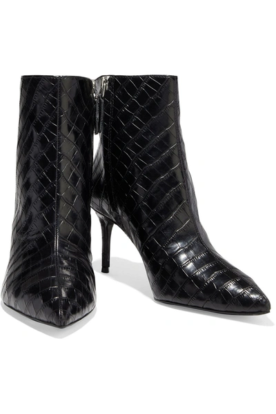 Shop Alice And Olivia Frema Croc-effect Leather Ankle Boots In Black