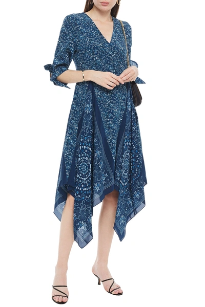 Shop Altuzarra Asymmetric Printed Silk Crepe De Chine Dress In Petrol