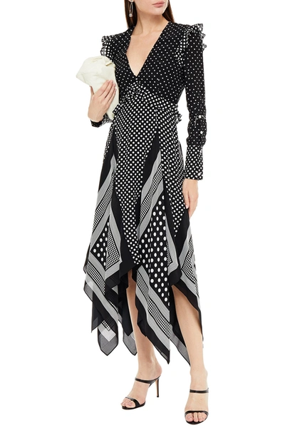 Shop Altuzarra Asymmetric Polka-dot Silk Crepe De Chine Dress In Black