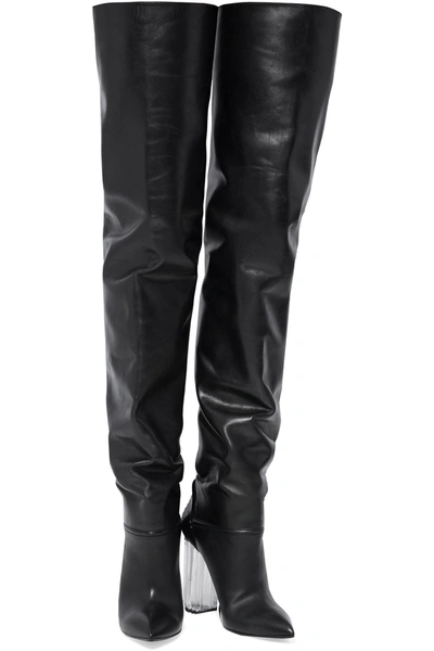 Shop Balmain Iman Leather Thigh Boots In Black