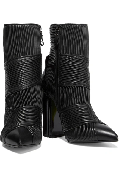 Shop Balmain Irina Pleated Leather Ankle Boots In Black