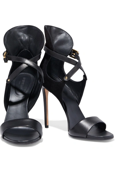 Shop Balmain Acacia Suede And Leather Sandals In Black
