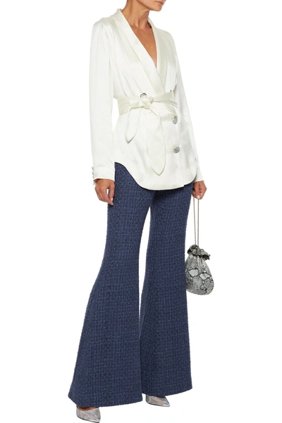 Shop Balmain Bouclé-tweed Flared Pants In Royal Blue