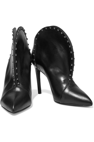 Shop Balmain Iren Studded Leather Ankle Boots In Black