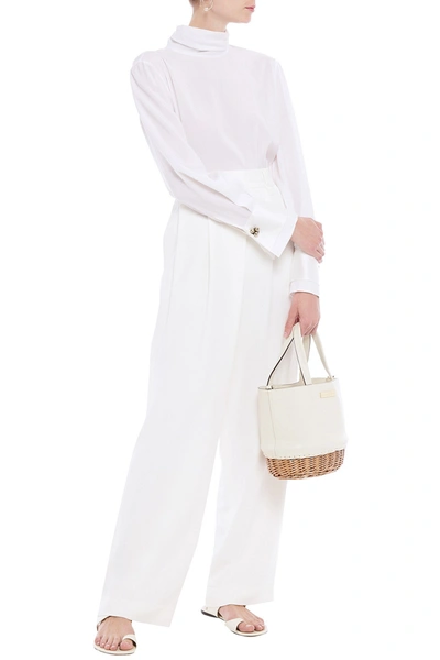 Shop Brunello Cucinelli Pleated Crepe De Chine Wide-leg Pants In Ivory