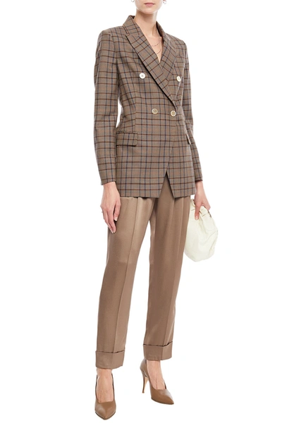 Shop Brunello Cucinelli Double-breasted Checked Wool And Cotton-blend Blazer In Light Brown
