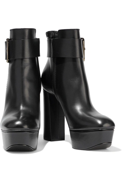 Shop Casadei + Elena Perminova Loca Buckled Leather Platform Ankle Boots In Black