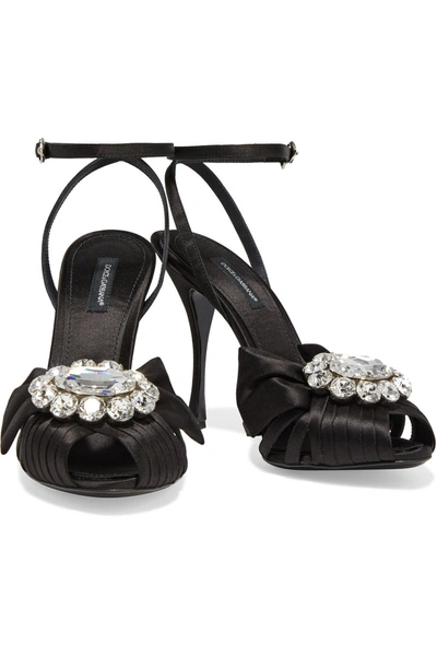 Shop Dolce & Gabbana Bette 110 Crystal-embellished Satin Sandals In Black
