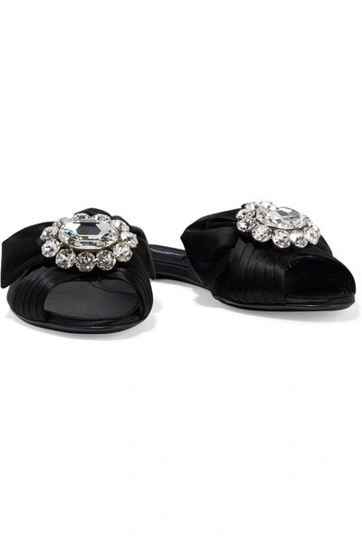 Shop Dolce & Gabbana Bianca Embellished Satin Mules In Black