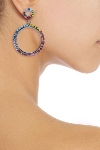 Shop Elizabeth Cole Kinsley Hematite-plated Crystal Hoop Earrings In Multicolor