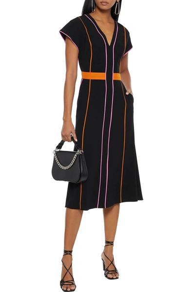 Shop Diane Von Furstenberg Davina Satin-trimmed Crepe Midi Dress In Black