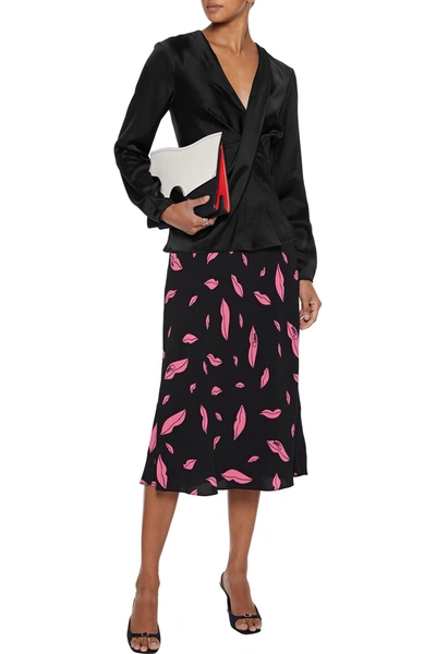 Shop Diane Von Furstenberg Mae Printed Crepe Midi Skirt In Black
