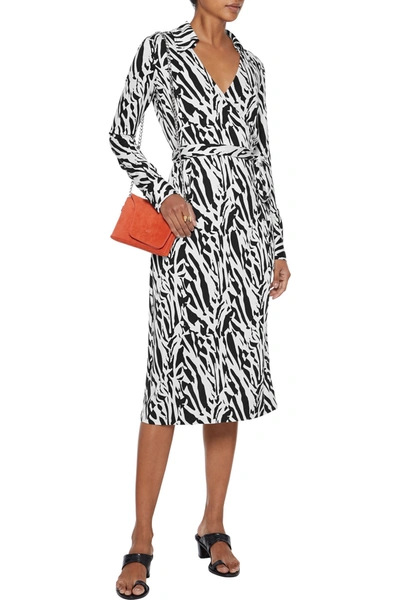 Shop Diane Von Furstenberg Power Wrap-effect Tiger-print Silk-jersey Midi Dress In Black