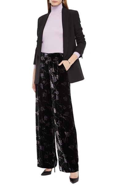 Shop Diane Von Furstenberg Mabel Floral-print Velvet Wide-leg Pants In Black