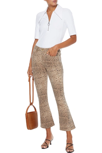 Shop Frame Le Crop Mini Boot Snake-print Mid-rise Bootcut Jeans In Sand