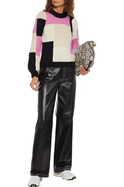 Shop Ganni Color-block Merino Wool And Alpaca-bend Sweater In Multicolor