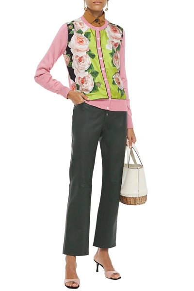 Shop Dolce & Gabbana Floral-print Silk Twill-paneled Knitted Cardigan In Pink
