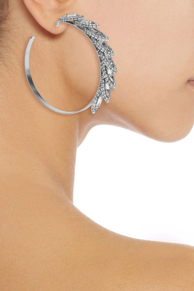 Shop Elizabeth Cole Edmund Rhodium-plated Swarovski Crystal Hoop Earrings In Silver
