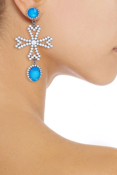 Shop Elizabeth Cole Cynthia Hematite-plated Crystal Earrings In Blue