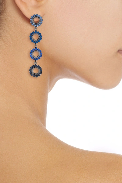Shop Elizabeth Cole Minka Hematite-plated Crystal Earrings In Blue