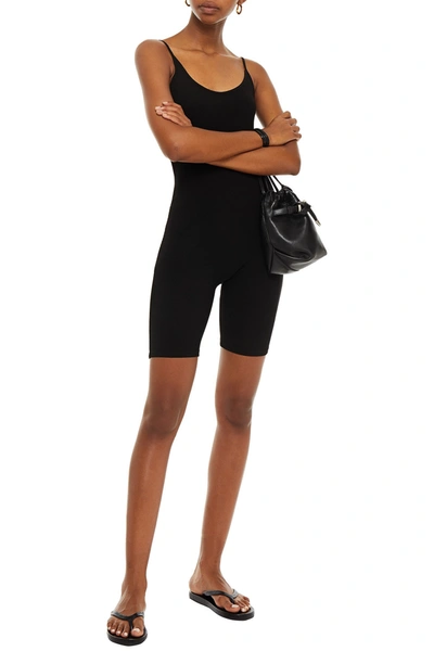 Shop Enza Costa Ribbed Jersey Bodysuit In Black