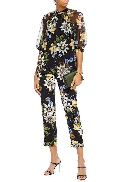 Shop Erdem Giulia Cropped Floral-print Silk Crepe De Chine Slim-leg Pants In Black