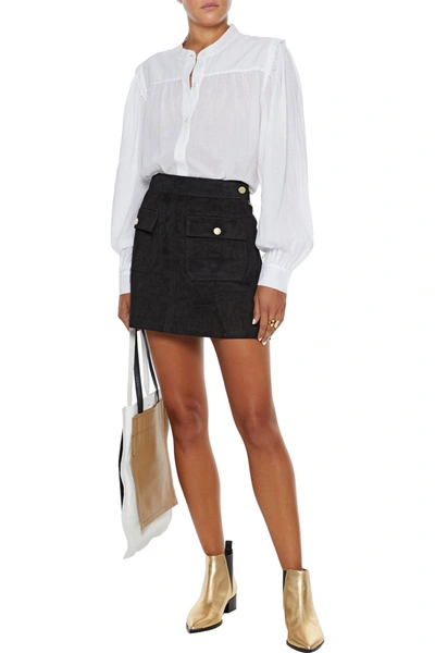 Shop Frame Bardot Suede Mini Skirt In Black