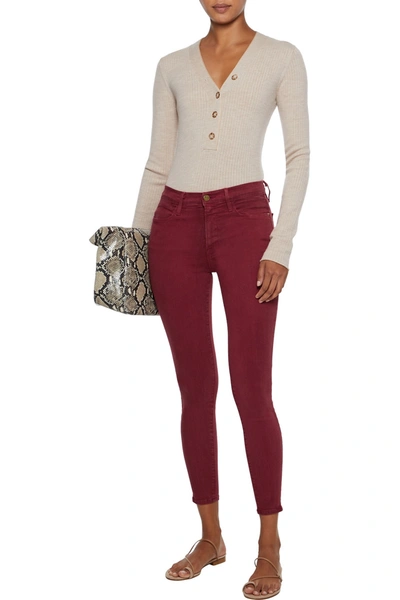 Shop Frame Le High Skinny Cropped High-rise Skinny Jeans In Claret