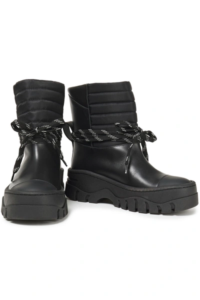 Shop Ganni Quilted Shell-paneled Leather Ankle Boots In Black