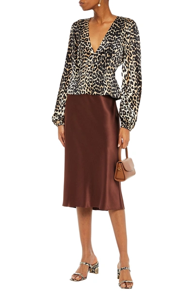 Shop Ganni Leopard-print Silk-blend Satin Top In Animal Print