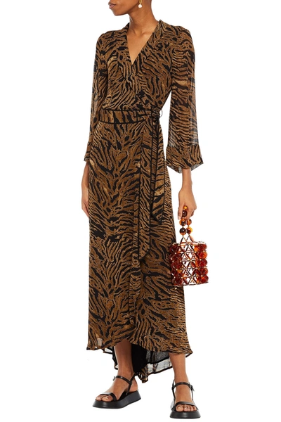 Shop Ganni Tiger-print Georgette Maxi Wrap Dress In Animal Print