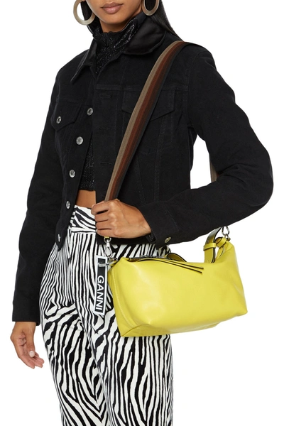 Shop Ganni Leather Shoulder Bag In Bright Yellow