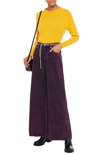 Shop Ganni Belted Faded High-rise Wide-leg Jeans In Grape