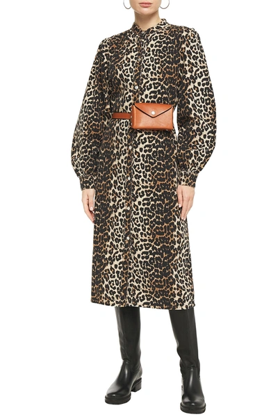 Shop Ganni Leopard-print Denim Midi Dress In Animal Print