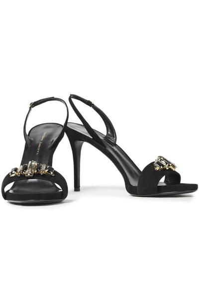 Shop Giuseppe Zanotti Embellished Suede Slingback Sandals In Black