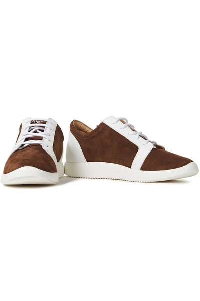 Shop Giuseppe Zanotti Two-tone Leather And Suede Sneakers In Brown