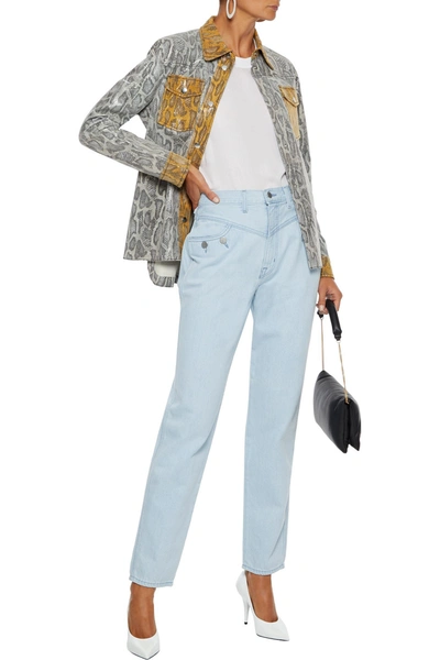 Shop J Brand + Elsa Hosk Playday Button-detailed High-rise Straight-leg Jeans In Light Blue