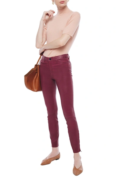 Shop J Brand L8001 Stretch-leather Skinny Pants In Plum