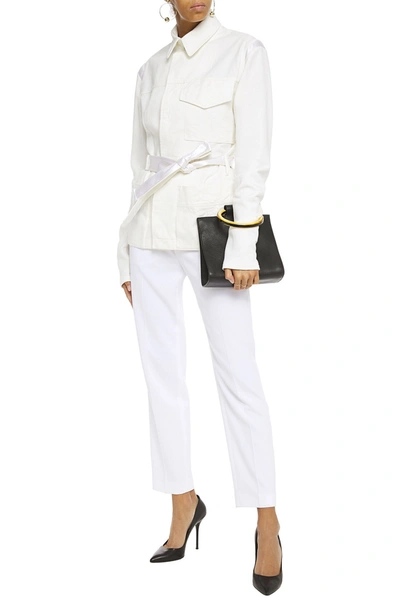 Shop Haider Ackermann Belted French Terry-paneled Cotton-canvas Jacket In Ivory