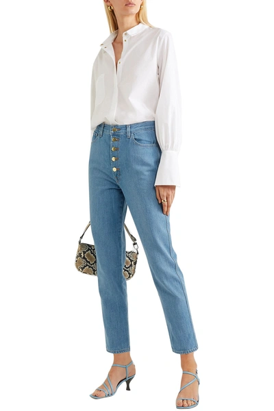 Shop J Brand Heather Cropped Faded High-rise Straight-leg Jeans In Light Denim