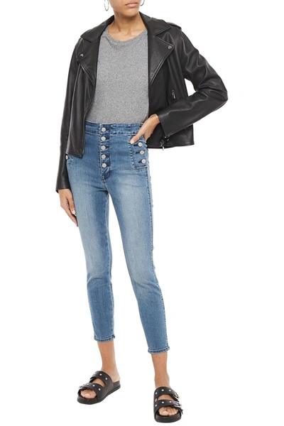 Shop J Brand Natasha Cropped Button-detailed High-rise Skinny Jeans In Mid Denim