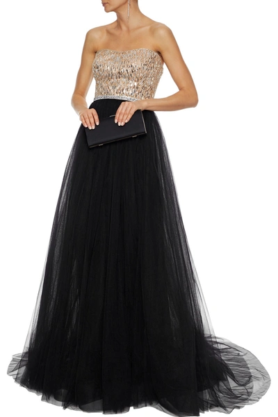 Shop Jenny Packham Strapless Embellished Tulle Gown In Black