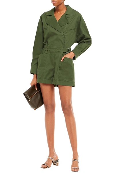 Shop Iro Belo Belted Cotton-blend Twill Playsuit In Leaf Green