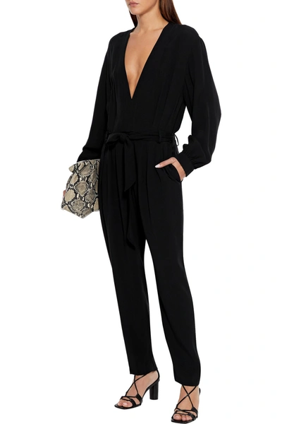 Shop Iro Julliaca Belted Pleated Crepe Jumpsuit In Black