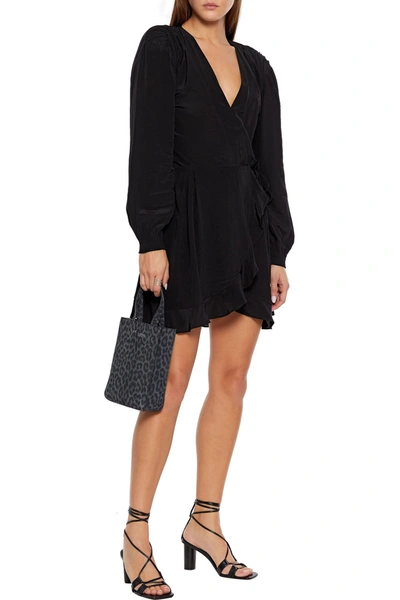 Shop Iro Bloomy Ruffled Crepe De Chine Mini Wrap Dress In Black