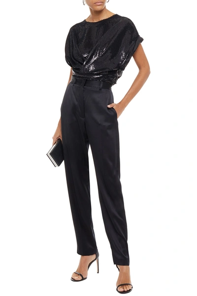 Shop Iro Mia Draped Sequined Stretch-knit Bodysuit In Black