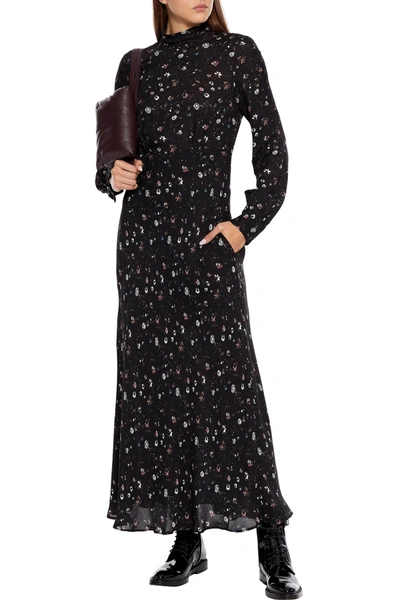 Shop Iro Casual Tie-neck Floral-print Twill Maxi Dress In Black